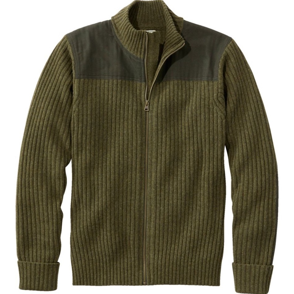 L.L.Bean Men's Commando Sweater Large Tall Green Full Zip